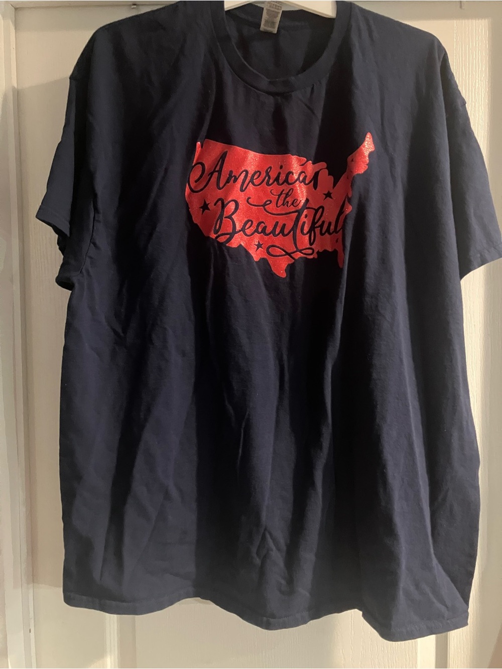 Women's Navy T-Shirt with Red 'America the Beautiful' Graphic